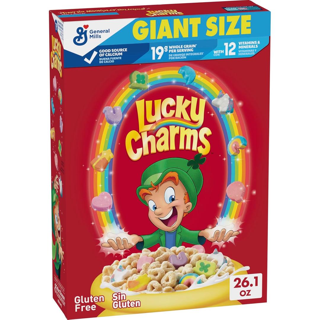 2 x Lucky Charms Gluten Free Cereal with Marshmallows, Kids Breakfast Cereal, Made with Whole Grain, Giant Size, 26.1 oz