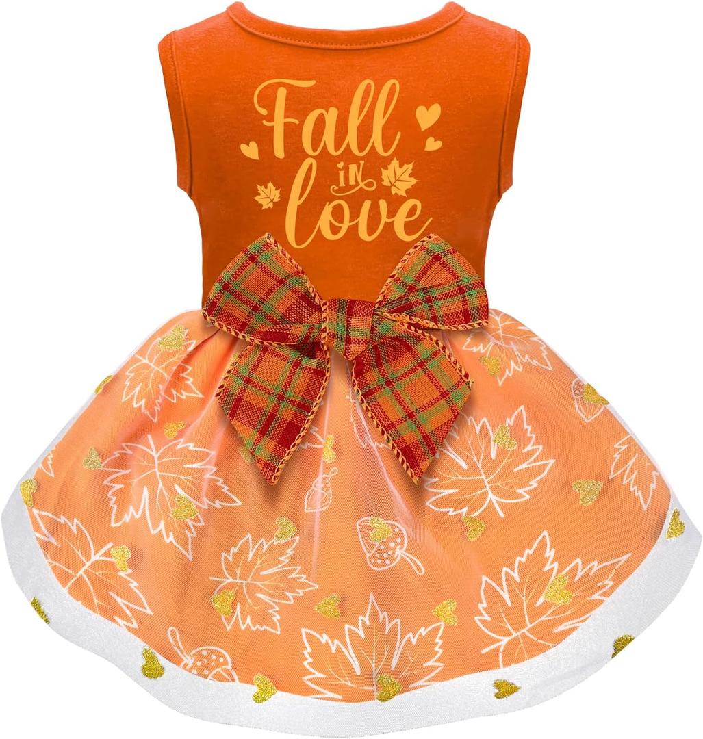 Dog Thanksgiving Outfit Funny Puppy Dog Dress with Bow for Small Medium Dogs Cute Fall Pet Costume for Cats Dogs Thanksgiving Day Halloween, Medium