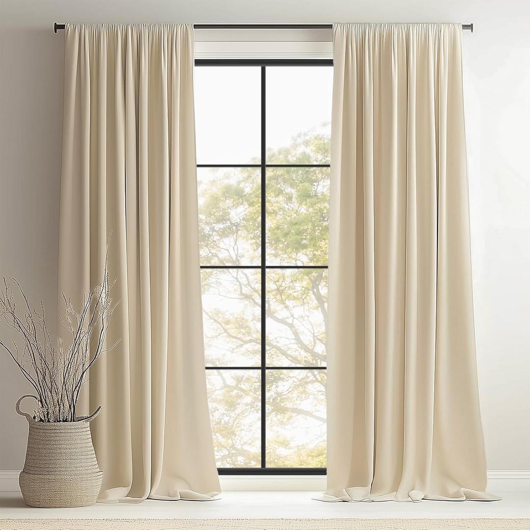 Topfinel Beige Cream Velvet Blackout Curtains 84 Inches Long, Ivory Room Darkening Thermal Insulated Soundproof Modern Nursery Rod Pocket Back Tab Winter Drapes for Living Room Bedroom 2 Panels
