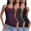DYLH Racerback Black Womens Tank Tops Summer Long Length Camisole Cotton Soft Layering Shirt Tunic Stretchy Loungewear 3 Pack XL