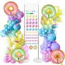 2 Sets Christmas Candy Doughnut Balloon Column Stand Kits Adjustable Macaron Colour Rainbow Balloons Ice Cream Balloon Column Kit Candy Sprinkle Doughnut Themed Tower Stand Kit for Birthday Kids Party