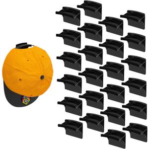 24 Pack Adhesive Hat Rack for Wall, Hat Organizer for Baseball Caps, Strong Multi-Purpose Hat Hooks, Hat Holder Hanger on Wall, Door, Closet, No Drilling (Black)