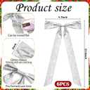 6Pcs Silver Large Metallic Glitter Long Christmas Bows 23.5 x 8.7'' Metallic Christmas Wired Ribbon Bow with Twist Tie for Xmas Tree Wreath Garland Staircase Fireplace Indoor Outdoor Decoration