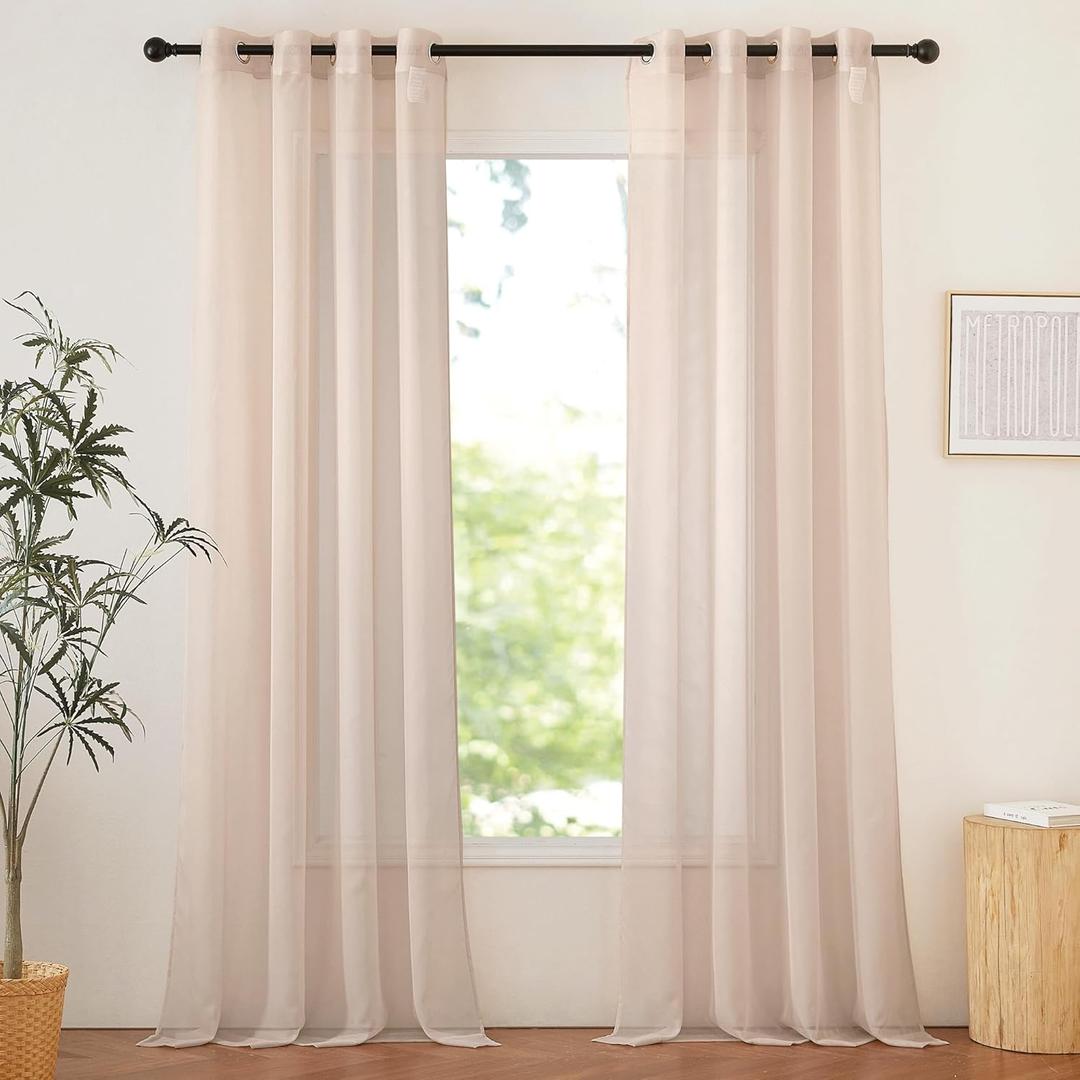 NICETOWN Taupe Sheer Curtains 90 inches Long, Grommet Airy & Elegant Light Filtering Soft Sheer Lightweight Window Treatment for Bedroom/Living Room, W54 x L90, 2 Panels