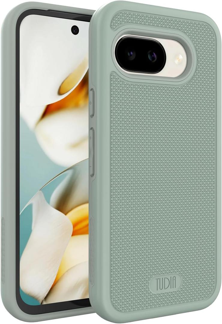 TUDIA for Google Pixel 9a Case (2025) - [MergeGrip] Dual Layer Heavy Duty Slim [Military Grade Drop Tested] Shockproof Protective Pixel 9A Phone Cases - Green Lily