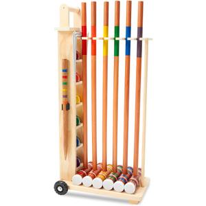 6 Player 32 inch Croquet Set for Adults with Wooden Stand, Wooden Rubber Mallets, Upgraded Resin Colored Balls and Steel Wicket for Family & Friends, Great for Outdoor Lawn, Backyard Park