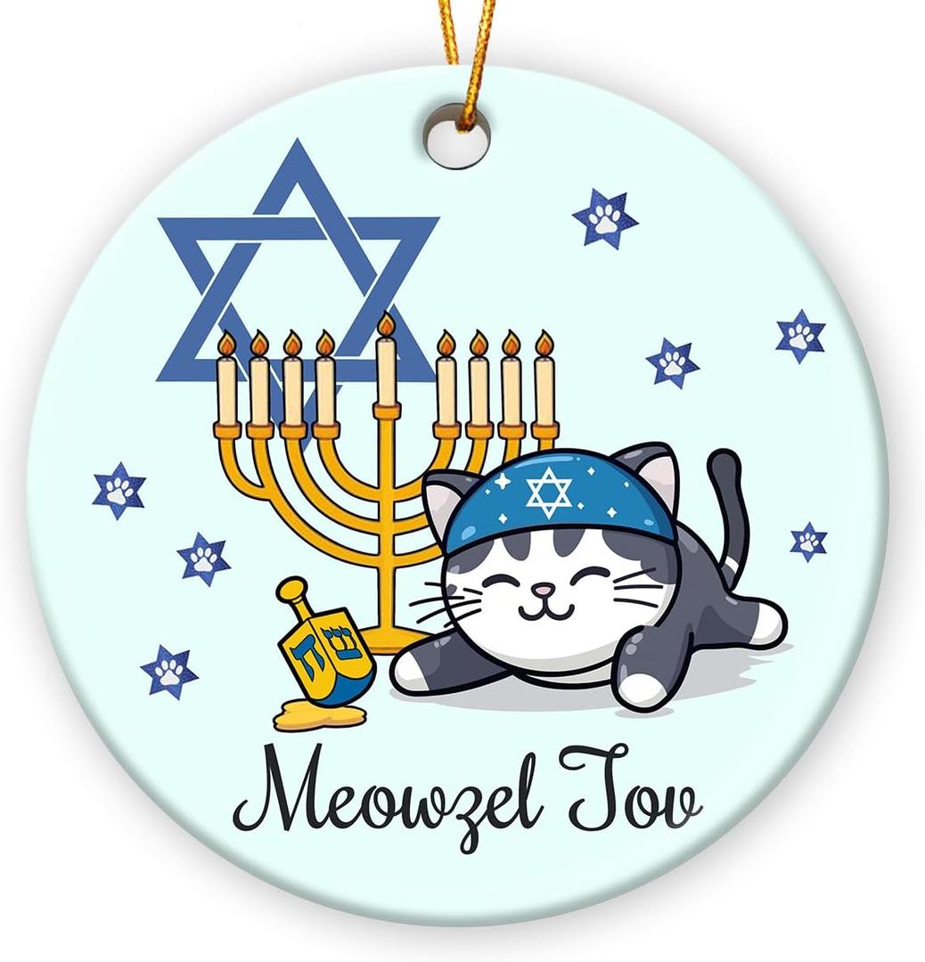 2 x Christmas Hanukkah Ornaments 2025, Hanukkah Gifts for Women, Christmas Tree Decoration Ceramic Ornaments, Chanukah Decorations Religious Gifts for Women, Xmas Hanging Ornaments