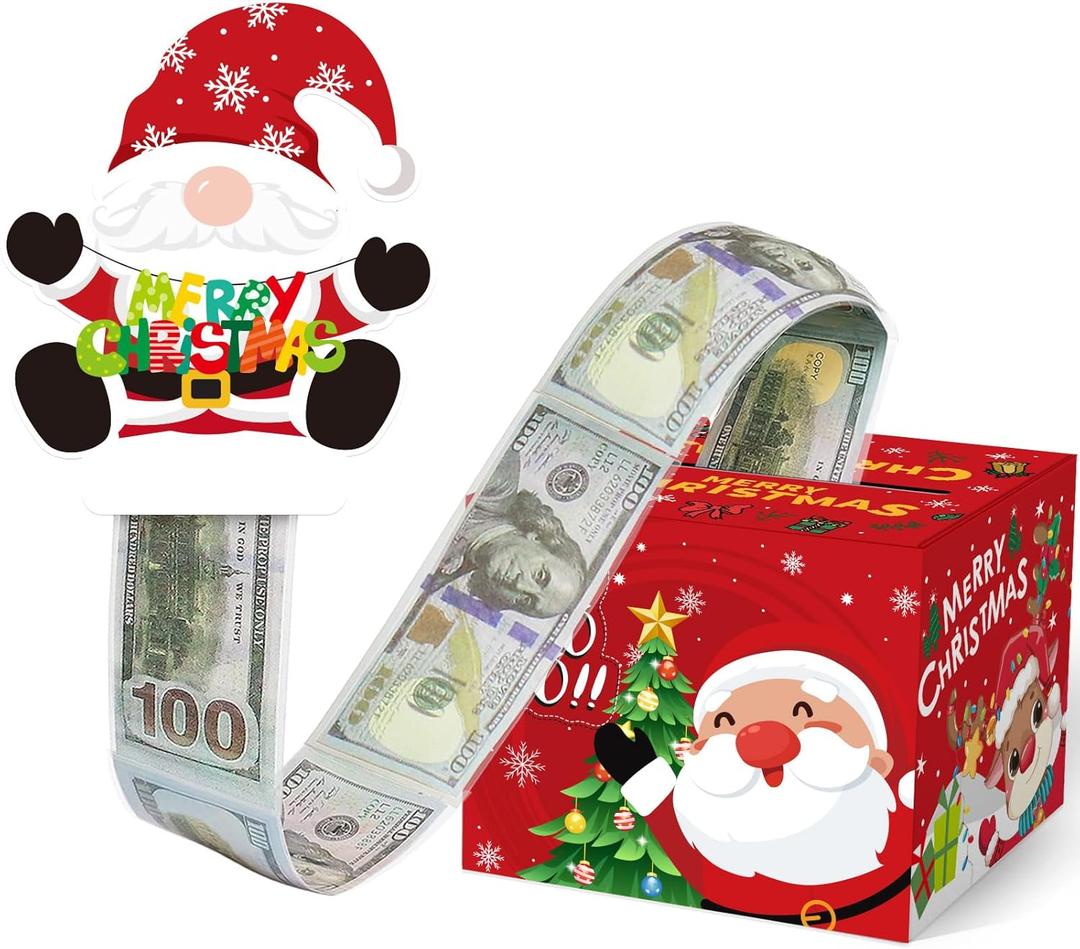 ALODNY Christmas Money Box for Cash Gift Pull, Surprise Money Gift Box with 100Pcs Transparent Bags, Funny Boxes for Cash Kids Adults