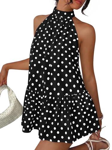LILLUSORY Women Halter Dress Summer Mini Short Dresses A Line Polka Dot Petite Sundress Flowy Vacation Party Outfits 2026 M 
