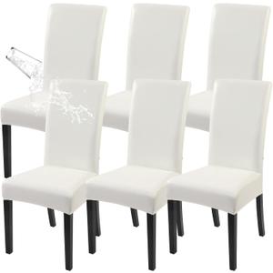 SearchI Waterproof PU Leather Dining Chair Covers Set of 6, Stretch Oilproof Parsons Chair Slipcovers Removable Washable Kitchen Chair Protector for Dining Room (Cream)