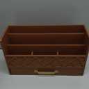 Bamboo Desk Organizer Mail Holder Countertop Wood Desk Drawer Tabletop Storage Box Pen Holder Letter Sorter Makeup Organizer for School Home Office Supplies with Pen Holder Brown