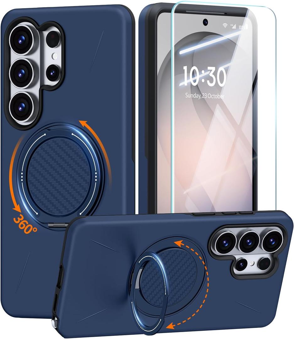 JAME for Samsung Galaxy S26 Ultra Case, Ring Holder Stand Kickstand, Dual Layer Shockproof Protective Cover with Screen Protector, Magnetic Accessory Friendly Galaxy S26 Ultra Phone Case 6.9", Blue