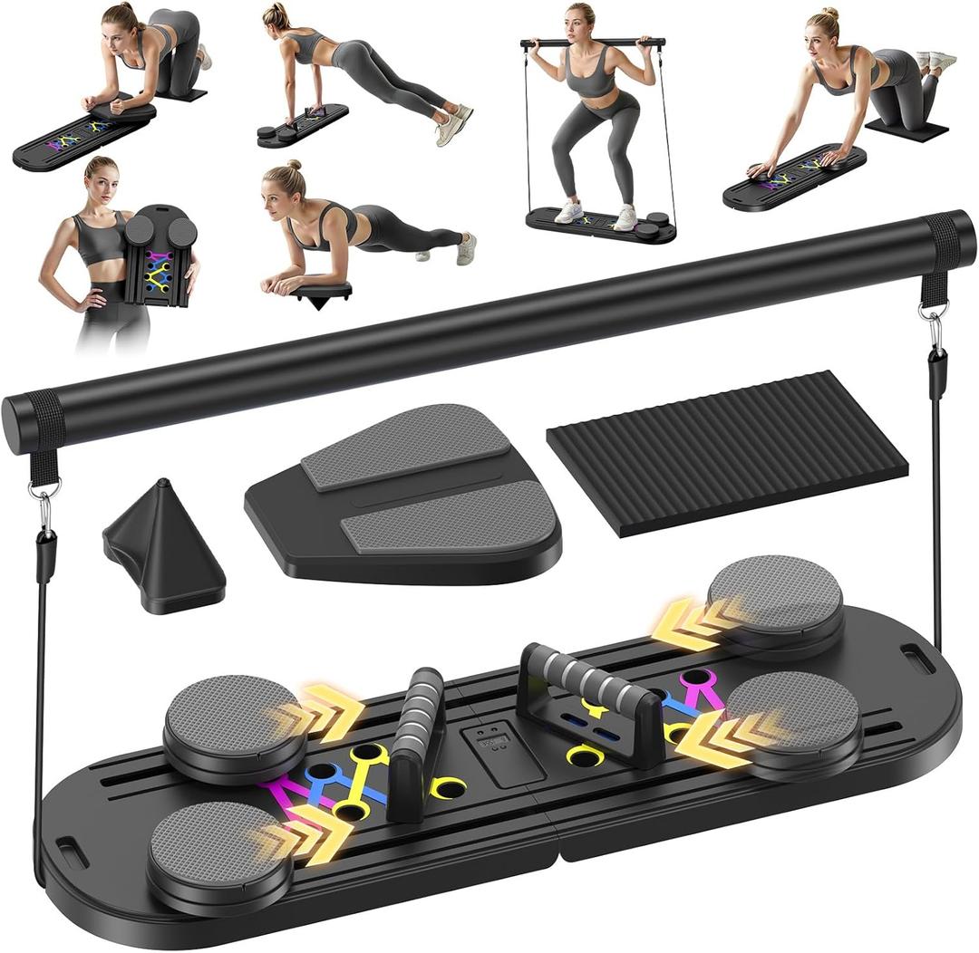 Pilates Board, Foldable Pilates Reformer Equipment with Timer, Multi-Purpose Portable Pilates Reformer Machine Home Pilates Kit for Home Workout, Fitness, Exercise, Abs, Core Equipment