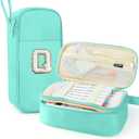Large Pencil Case,Big Capacity Pencil Pouch,Personalized Initial Pencil Bag with smooth zipper,Multiple Pockets,Cute Aesthetic Stationery Pen Case Bag for Teen Girls College (Mint Green, Q)