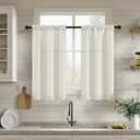 Cream Linen Small Kitchen Curtains 36 Inch Length 2 Panels Rod Pocket Privacy Semitransparent Farmhouse Boho Ivory Window Curtains for Bathroom Light Filtering Semi Sheer Short Curtain W25xL36