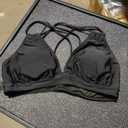 Fanuerg Women's Sexy V Neck Bikini Sets Hollow Out Two Piece Swimsuits Cutout Mid Waist Bathing Suit (Large, Black)