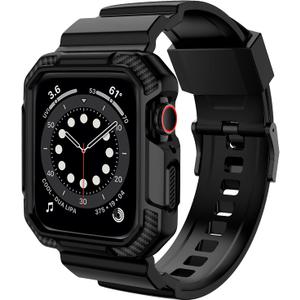 OROBAY Rugged Band Compatible with Apple Watch Band 45mm/44mm/42mm with Case, Shockproof Strap for iWatch SE3 SE2 SE Series 9/8/7/6/5/4/3/2/1 with Bumper Case Cover Men Women, Matte Black