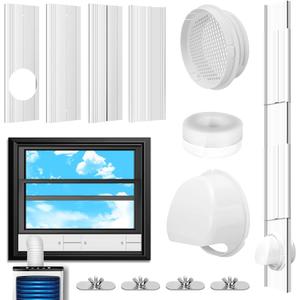 Portable AC Window Vent Kit with Universal Coupler for 5.1"/5.9" Exhaust Hose, Upgraded Mobile Air Conditioner Window Seal Kit with 4 Adjustable Seal Panels for Horizontal & Vertical Sliding Windows (Max 61" Height+Universal Coupler+Rain Cover)