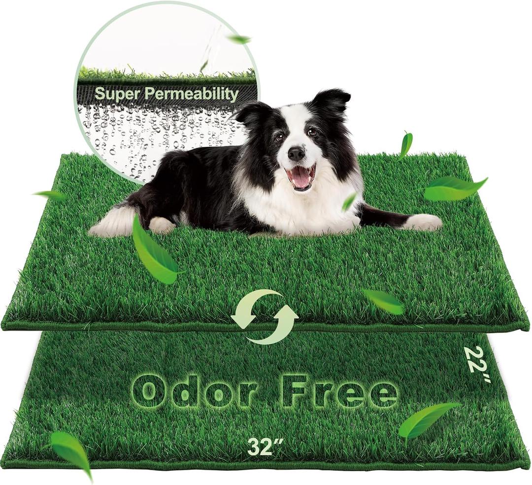 HQ4US 4LEGS Artificial Grass, Dog Pee Grass Pads for Dogs Potty, 2PCS Odor Free Fake Grass for Dogs Large 3222 with Countless Drainage Holes, Dog Potty Grass Hemmed Edge Realistic