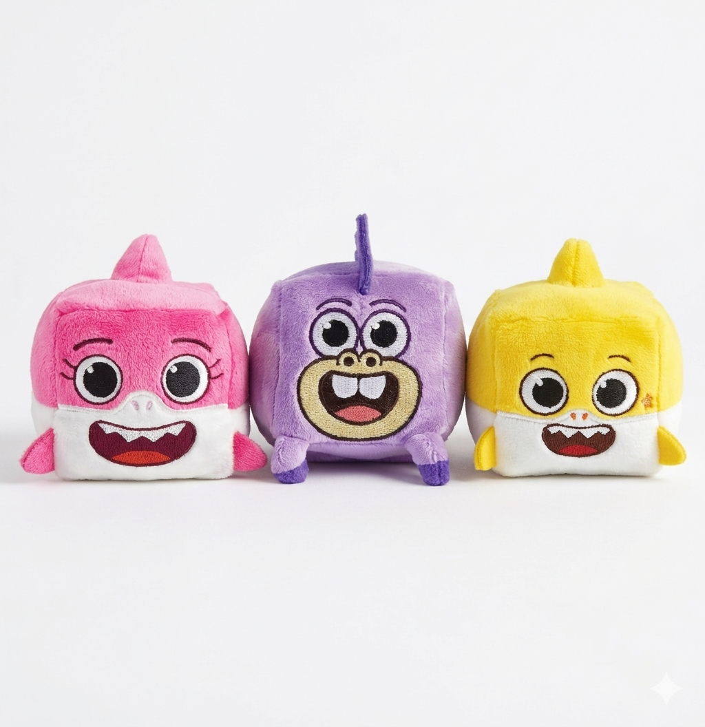 Baby Shark's Big Show! Song Cube Chucks Plushie with Baby Shark Theme Song Cute Stuffed Animals for Toddlers, 3 Pack