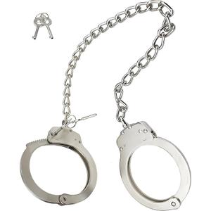 Double Lock Handcuffs, Adjustable Heavy Duty Steel Wrist Cuffs with 2 Keys & Handcuffs Holster in Police Edition Professional Grade (Silver Legcuff)