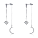 925 Sterling Silver Moon Star Earrings for Women Crescent Dangle with Cubic Zirconia Celestial Jewelry for Wedding