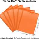 6 Pack Heavy Duty Plastic Pocket Folder with Prongs and Clear Front Pocket, 3 Pockets Folders with 3 Prongs and 2 Card Slot, Orange File Folders Fit Letter Size Paper for Office School Home Business