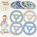 duludulu 4 Pack Silicone Baby Teething Toys, Teething Rings for Babies 0-6 6-12 Months Newborn Baby Teethers Boy Relief Soothe Baby's Gums Infant Toys Gifts Baby Boys Girls Blue Green