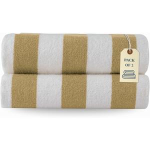 LANE LINEN 100% Cotton Beach Towel - Pack of 2, Cabana Stripe Pool Towels, Oversized Beach Towels for Adults (30" x 60), Super Absorbent, Large Beach Towels, Quick Dry Towel - Biege