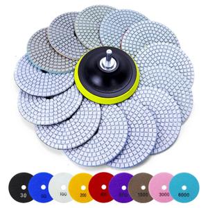 16PCS Wet Dry Diamond Polishing Pad Kit, 4 Inch Diamond Sanding Pad 30-6000 Grit with 5/8''-11 Thread Backer Plate for Concrete Marble Quartz Granite Countertop Stone & Tile Polishing
