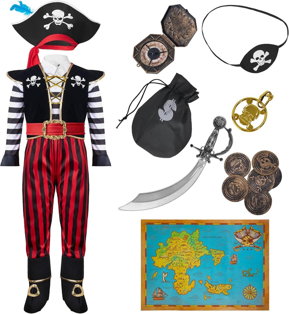 Spooktacular Creations Halloween Child Boy Pirate Fierce Captain Costume w/Accessories for Kids Halloween Dress Up Parties (3T (3-4 yr), Red)