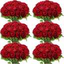 Jexine 50 Pcs Artificial Rose Flower Realistic Silk Roses with Stem Bouquet of Flower Plastic Flower Real Looking Fake Rose for Home Wedding Centerpieces Party Decoration (Burgundy)