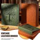Ovesmusl Leather D Ring Binder Fits 8.5"x11" Letter Size Paper, 2 Inch D Ring Binders Holds 550 Sheets, Notepad Paper Cover Loose Leaf Organizer with Inner Pockets, Brown Tree