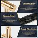 Knurled Cabinet Pulls 6 Pack, 6 Inch Long Cabinet Handles Metal Door Pulls, Kitchen Drawer Pull Knurled Dresser Handles - 5" Hole to Hole, Black & Gold