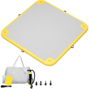 GONFLABLE Inflatable Floating Dock for Adult, 6x6ft Inflatable Water Platform Raft with Air Pump& Storage Bag, Floating Island Mat for Pool Lake Beach Ocean (Yellow, 6 x 6ft)