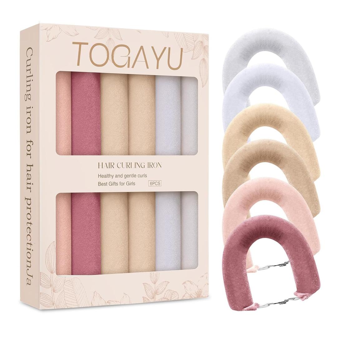 Heatless Curls, Heatless Curls Overnight Hair Care Set - Jumbo Velvet Hair Curlers to Sleep In, Soft Heatless Curling Rods for All Hair Types- 6pcs Beige