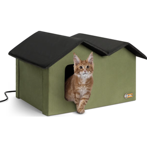 K&H Pet Products Outdoor Heated Kitty House Extra-Wide Cat Shelter, Olive/Black