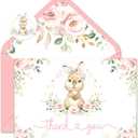 FYSUIMU 50 Pack Easter Thank You Cards Boxed Pink Floral Bunny Greeting Cards Rabbit Flower Blank Note Card with Envelopes Stickers for Spring Birthday Baby Shower Party Supplies