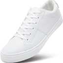 ZGR Men's Synthetic Leather White Sneakers,Low Top White Tennis Shoes,Lace up Casual Shoes, White, Size 13