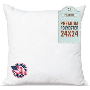 Pillowflex Premium Polyester Throw Pillow Insert - 24x24 - Ultra Soft Square Throw Pillow, Couch Sham, Lumbar, Back, Sofa - Machine Washable - Decorative Accent Form - 1 Soft Pillow