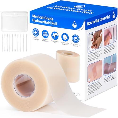 Hydrocolloid Bandages Roll 2" × 19.7' – Hydrocolloid Roll for Wound Care, Hydrocolloid Patch Large, Hydrocolloid Gel Bandages Hydrocolloid Dressing with Self-Adhesive, DIY Size Shape First Aid Kit