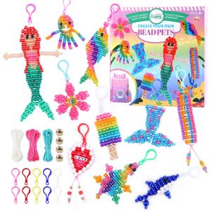 Happy makers Bead Pets, 10 PCS Pony Beads Keychain Making Kit with Instruction, Keyring & Key Clasp, DIY Keychain Kit Create Your Own Bead Art Crafts for Beginners