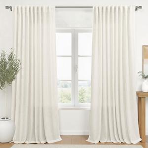 KOUFALL Living Room Curtains 72x108 Inches Long,Extra 72 Inch Wide Linen Sheer Pleat Curtain Drapes 108 Inch Length 2 Panels Set,Cream