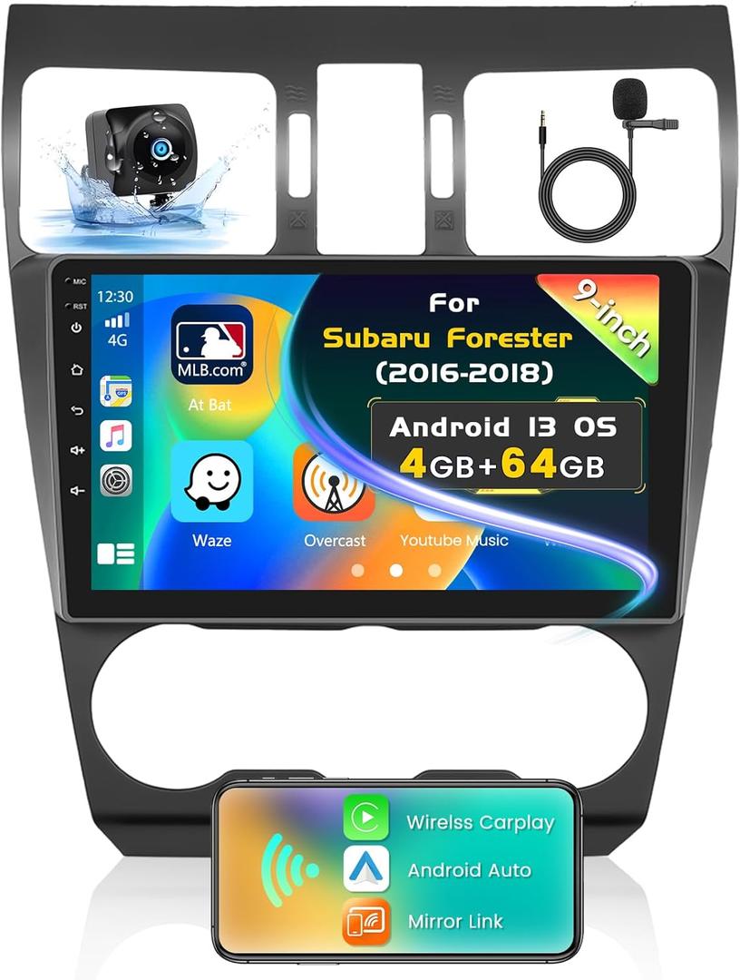 [4+64GB] Android 15 Car Stereo for Subaru Forester WRX Impreza 2013-2017 with Wireless Carplay Android Auto, 9 Inch HD Touchscreen Car Radio with WiFi GPS Bluetooth5.0 FM/RDS 32EQ SWC