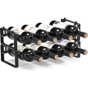 Stackable Wine Rack Countertop, 8 Bottles Wine Bottle Holder for Inside Cabinet, Small Tabletop Wine Holder Stand for Pantry Bar, 2-Tier Angle Adjustable Wine Bottle Rack for Tight Spaces