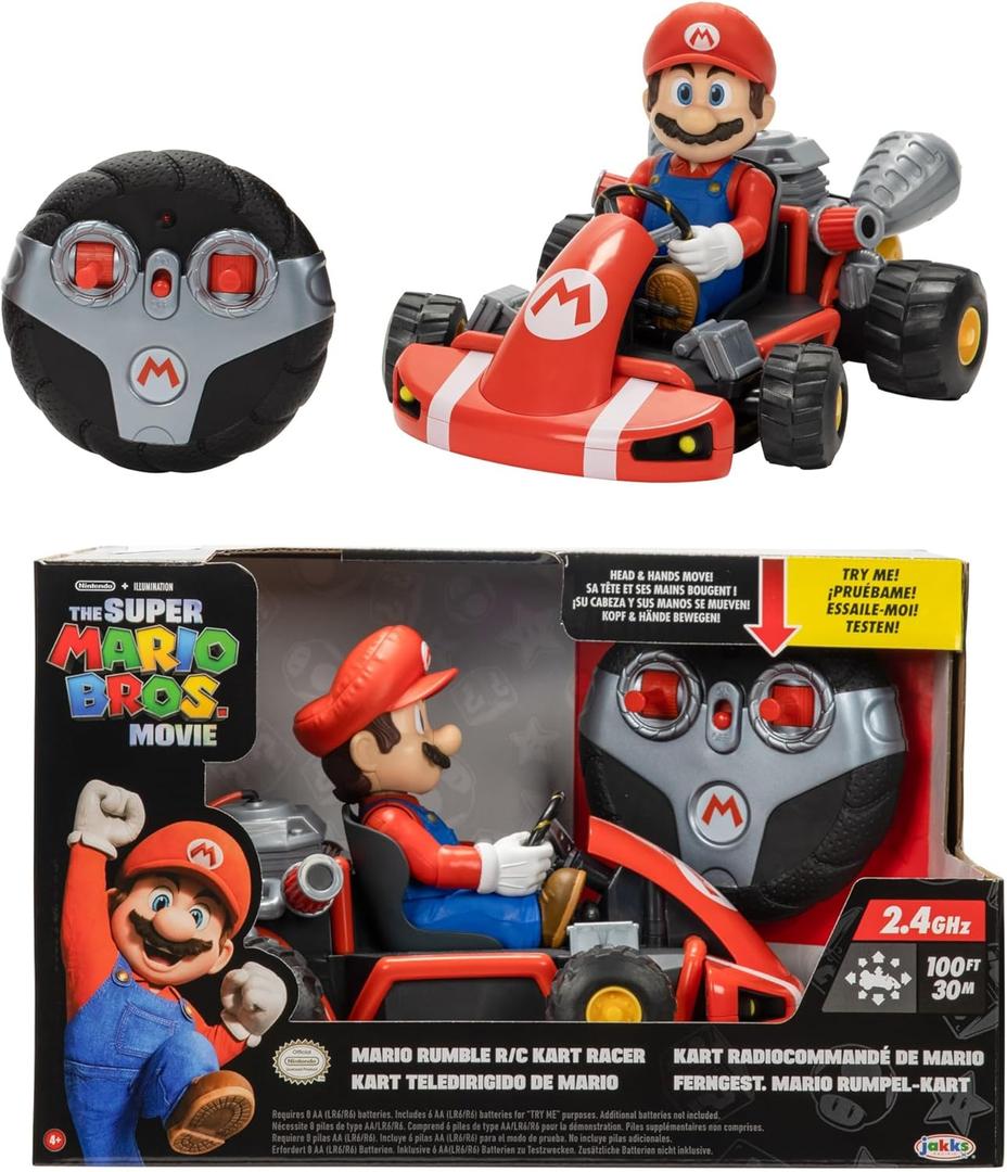 Super Mario BROS. Movie Rumble Kart RC Racer  2.4GHz Full-Function Remote Control Car  Lights, Sounds, Spinning Action  100ft Range  Ages 4+