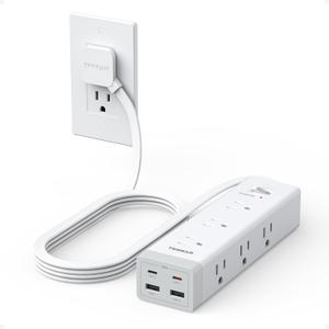 TESSAN Surge Protector Power Strip PD 20W, Ultra Thin Flat Plug 6 FT Extension Cord, 9 Outlets 4 USB(2 USB C), 1050J Protection Multiple Outlets Charging Station for Home, Office, College Dorm Room (White)