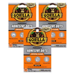 Gorilla Permanent Adhesive Dots, Double-Sided, Clear, 0.5" Diameter, 150 Pieces (Pack of 3) - No Mess, Photo Safe