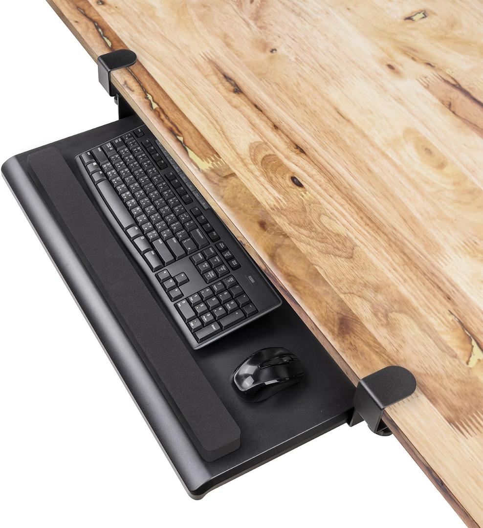 EHO Large Ergonomic C-Clamp Keyboard Tray Mount Under Desk with Wrist Rest, Slide-Out Platform 27.5x12.2 inch, Pull Out Keyboard & Mouse Tray Save Space Easy Installation for Home or Office, Black (27.5 inch)
