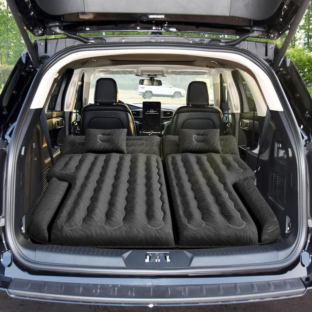 Umbrauto SUV Air Mattress for Trunk: Upgraded Car Camping Mattress with Flocked Surface and Extra Thick Bottom, Van Sleeping Bed for Back Seat with Pump, Nozzle, Repair Patch, Carry Bag Black